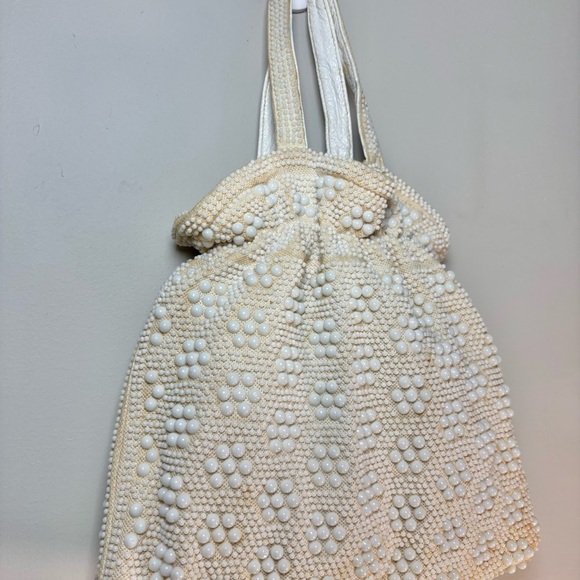 Vintage 1950s Candy Dot Cream & White Double Beaded Hand Bag - Picture 6 of 15